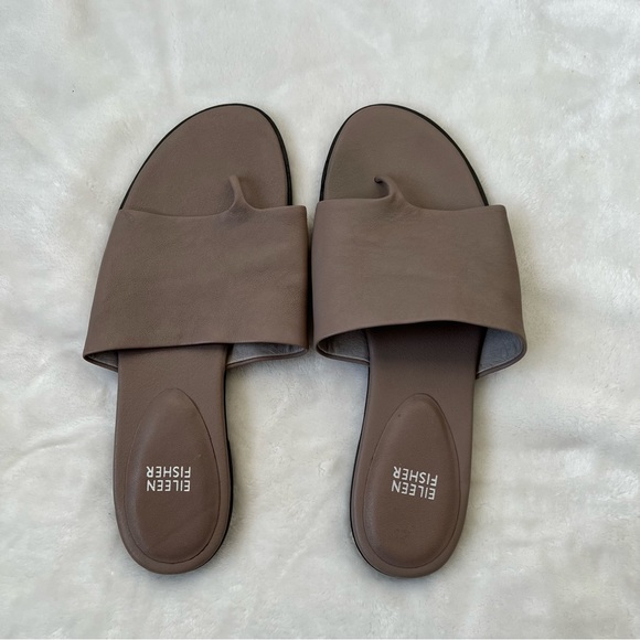 Eileen Fisher Edge Leather Slide Sandal leather color moon summer spring casual - Picture 2 of 5